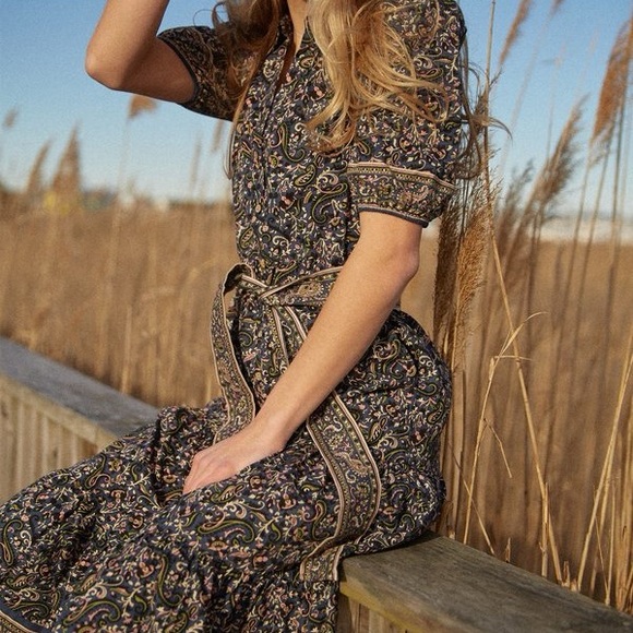 Veronica Beard Eunice Floral Puff-Sleeve Cotton Midi Shirt Dress Cottagecore 4/s - Picture 7 of 13